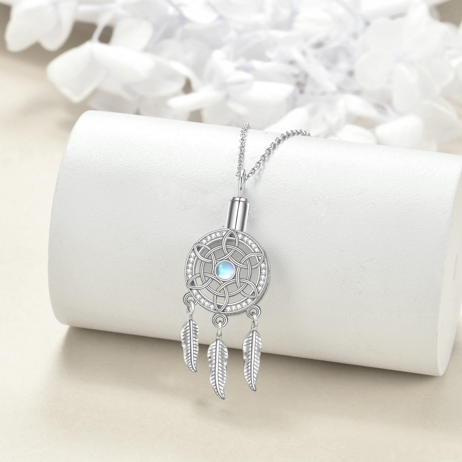 Dream Catcher Urn Necklace with Moonstone